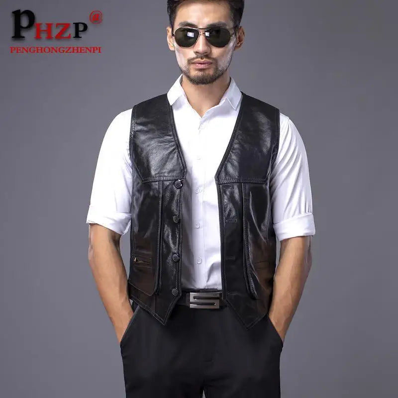 Genuine Cowhide Leather Motorcycle Vest for Men - Biker’s Real Leather Waistcoat (Size L-8XL) - Premium vest from Lizard Vigilante - Just $88.88! Shop now at Lizard Vigilante