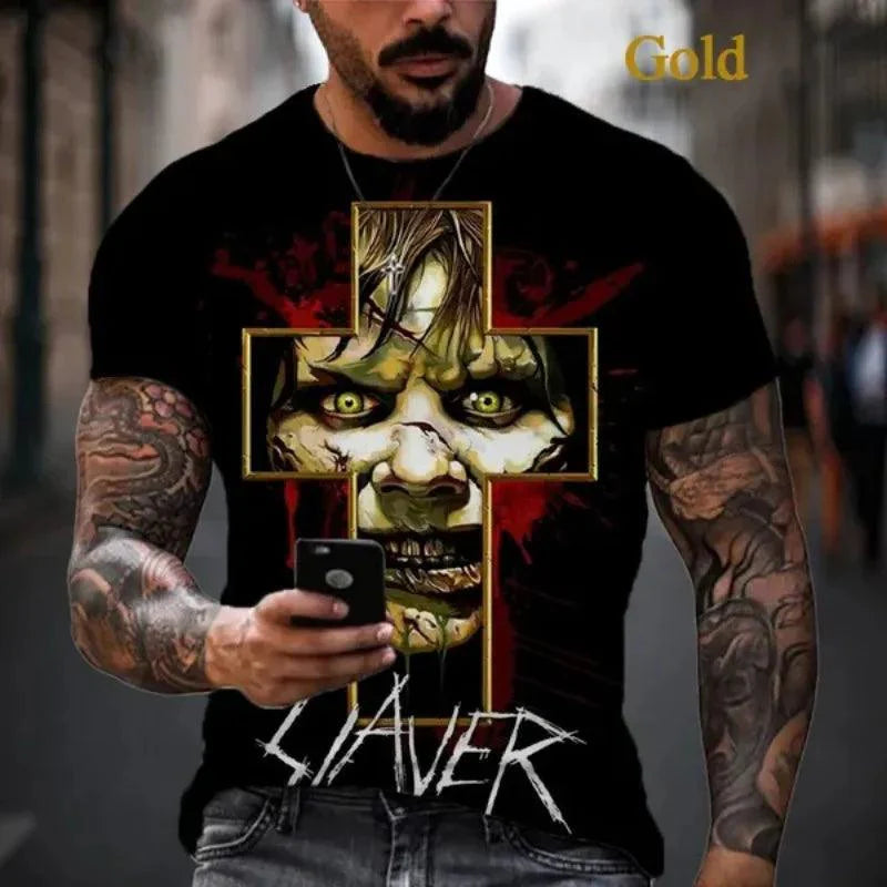 Slayer 3D Printed Men's Casual Hip Hop Crew Neck T-Shirt - Premium T-Shirt from Lizard Vigilante - Just $23.99! Shop now at Lizard Vigilante