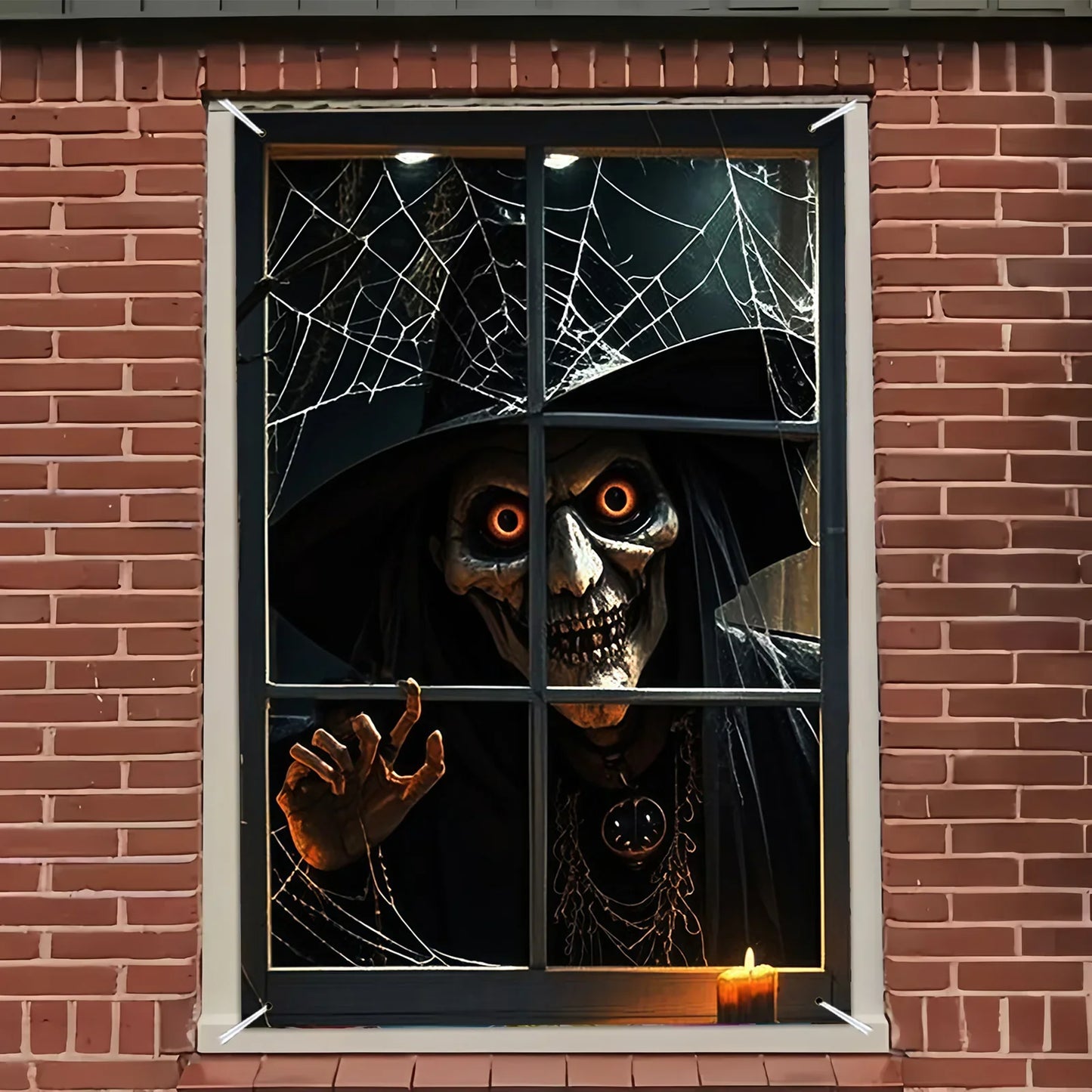 Halloween decoration, 1 piece, polyester material window banner with terrifying and fantastical patterns, evil witch theme