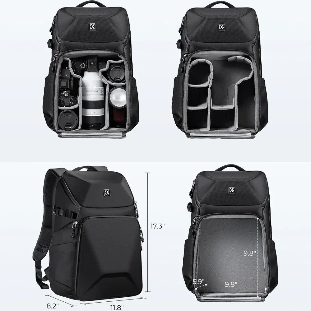 K&F Concept Outdoor Sports Camera Backpack 20L Waterproof Front HardShell Camera Bag For DSLR Camera/15.6" Laptop/Tripod Holder
