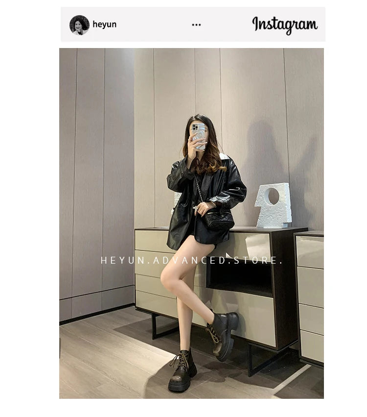 Women’s Lace-Up Ankle Boots – Med Hoof Heel Lolita Rock Round Toe PU Leather Winter Footwear | Solid Rubber Sole, Handmade Classic Street Style - Premium boot from dsers - Just $96.66! Shop now at Lizard Vigilante