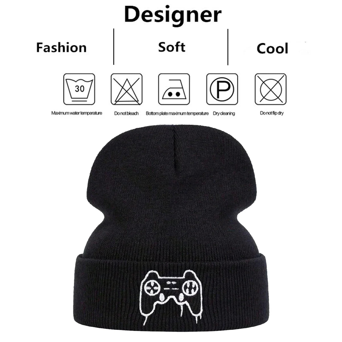 Unisex Game Console Controller Embroidered Beanie - Warm Knitted Hat for Men & Women, Autumn & Winter Hip Hop Style - Premium unisex beanie from Lizard Vigilante - Just $19.99! Shop now at Lizard Vigilante