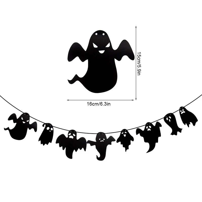1set Halloween Decoration Banner Bunting Scary Spider Ghost Bat Hanging Garland Pull Flag Pendant For Halloween Party Home Decor