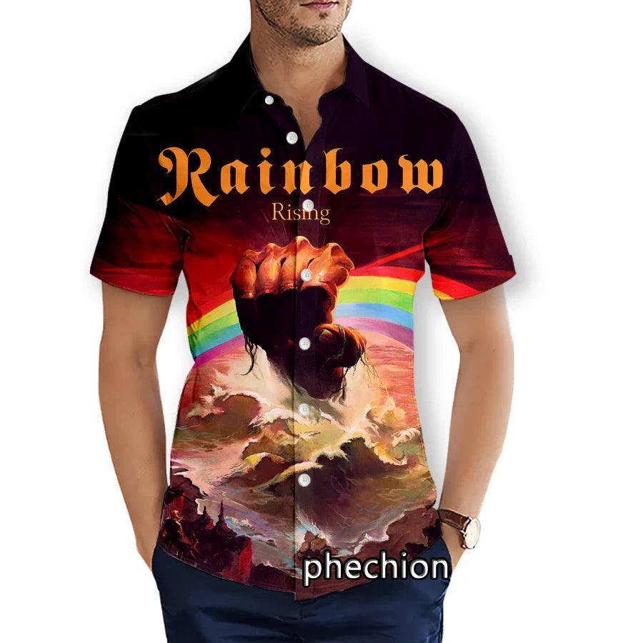 Rainbow Hawaiian Mens Short Sleeve Rock 3D Printed Casual Shirts Fashion Streetwear Men Tops X12 - Lizard Vigilante