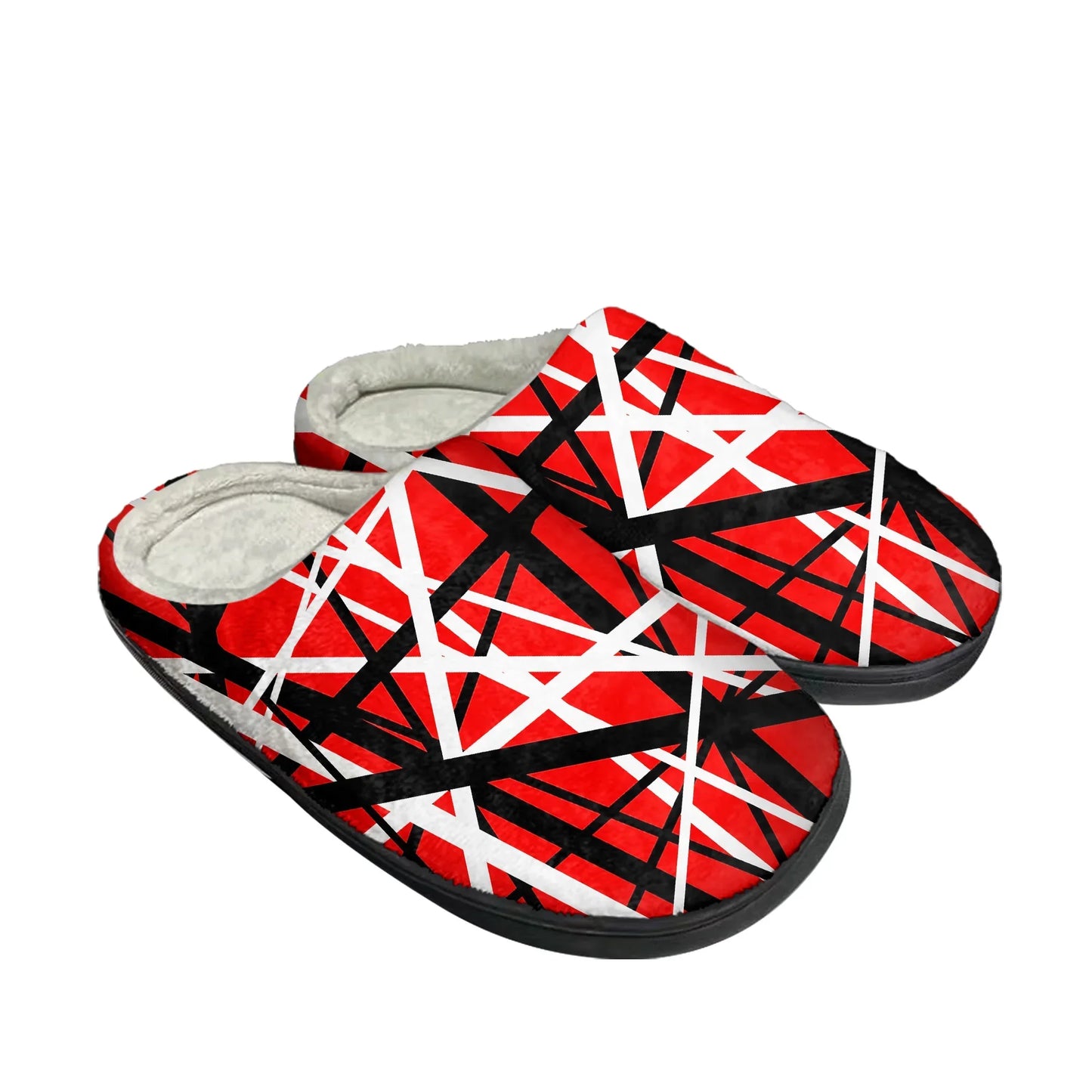 Custom Van EVH 5150 Stripes Slippers – Plush Rock Band Winter Sandals for Men & Women | Warm, Stylish, and Comfortable - Premium slippers from Lizard Vigilante - Just $34.88! Shop now at Lizard Vigilante