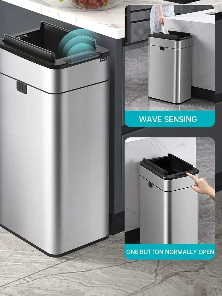 Smart Trash Can 20L 30 40 50 60 Liters Wastebasket Large Kitchen Garbage Cube Home Automatic Stainless Steel Garbage Bin Dustbin