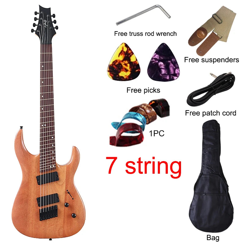 V-Glorify High Grade 7 Strings Electric Guitar Tree Burl Skin Natural Color Solid Okoume Body - Premium guitar from Lizard Vigilante - Just $344.88! Shop now at Lizard Vigilante