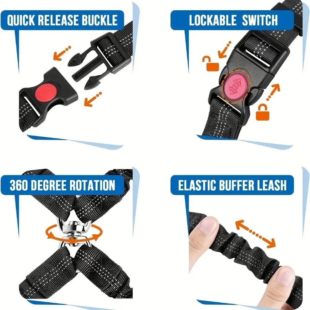 Double Dog Safety Belt: Adjustable Car Headrest Restraint & Splitter Harness for 2 Dogs - Elastic Travel Seatbelt - Premium dog sseat belt from Lizard Vigilante - Just $18.69! Shop now at Lizard Vigilante