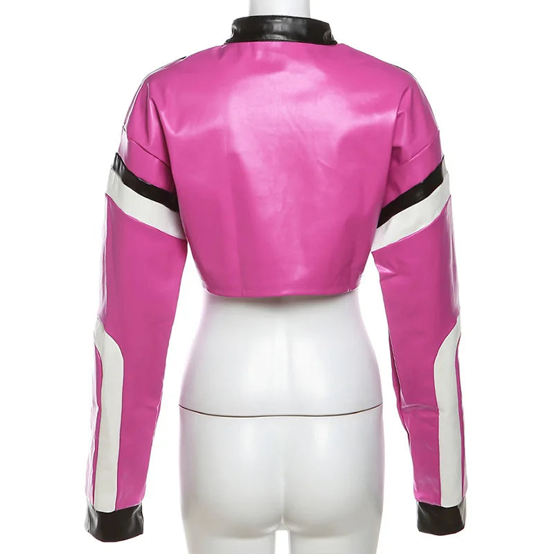 Crop Top Women's Leather Jacket Moto Biker Style Number Print Women's Jacket Fashion Outerwears Women's Moto Biker Zipper Jacket - Premium  from Lizard Vigilante - Just $58.99! Shop now at Lizard Vigilante