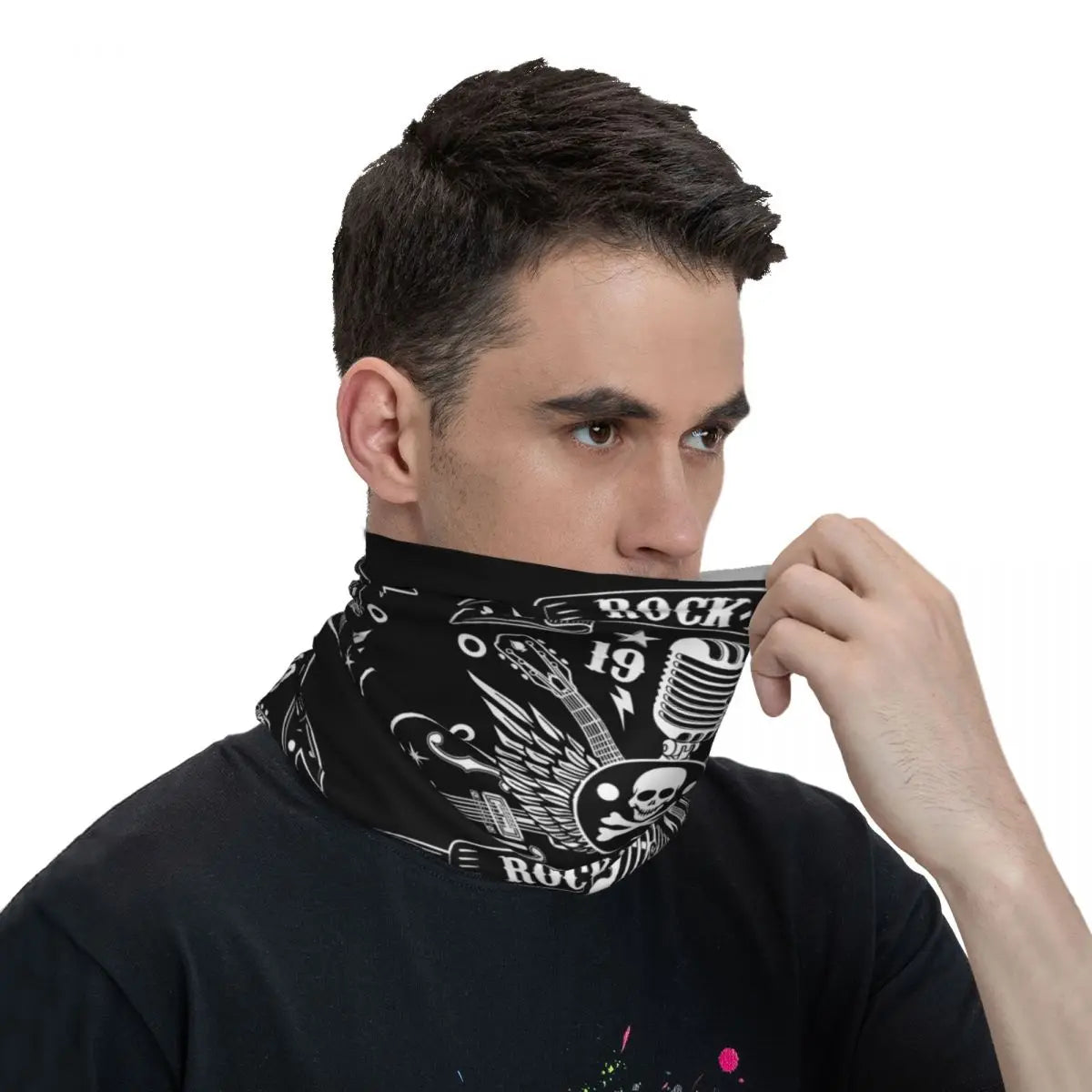 Rock Skull Rockabilly 1968 Bikers Thin Bandana Neck Gaiter – Fashionable Headband & Neck Cover Scarf - Premium neck gaiter from Lizard Vigilante - Just $17.99! Shop now at Lizard Vigilante