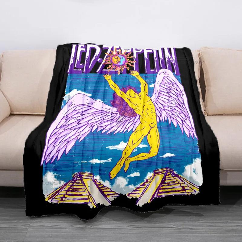 Retro Band Zeppelins Patterns Blanket Led Rock Bank Flannel Blanket Super Soft Sheet Mattresses Cozy Lazy Couch Cover Blanket - Lizard Vigilante