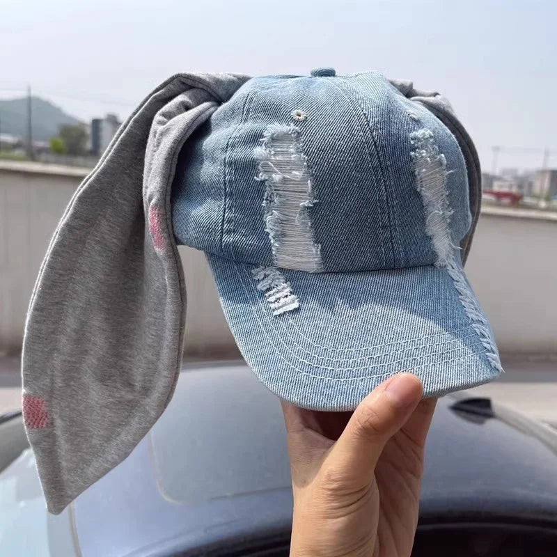 New Jeans Minji Haerin OMG Stage Long Rabbit Ear Hat Y2K Style Denim Blue Baseball Cap Fashion Kpop Caps Fan Collectable Gifts - Premium  from Lizard Vigilante - Just $28.99! Shop now at Lizard Vigilante