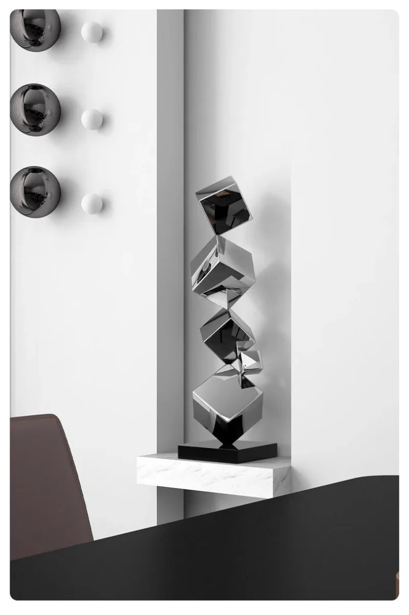 Stainless Steel Geometric Modeling Statues Modern Simple Luxury Living Room Entrance Hall Lobby Creative Sculptures Home Decor