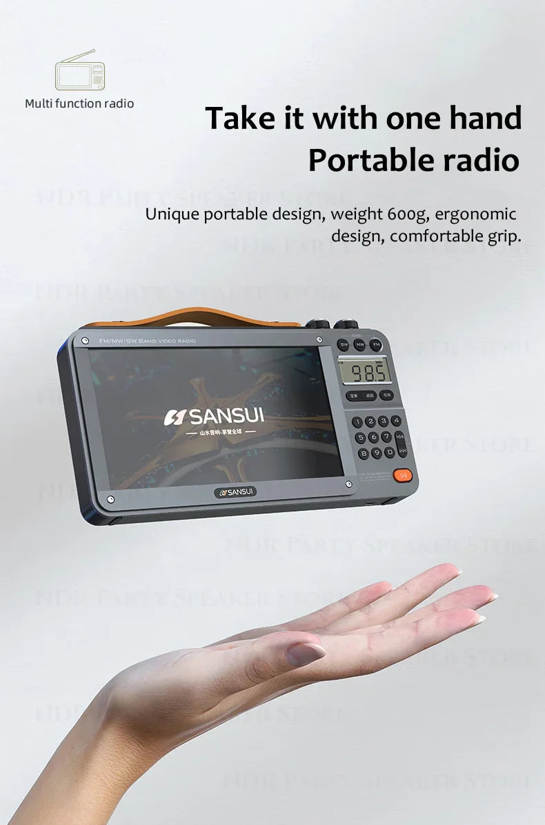SANSUI Wireless Bluetooth Speakers Home Full-band Radio LED HD Video Player Portable MP4 Walkman Built-in Rechargeable Battery