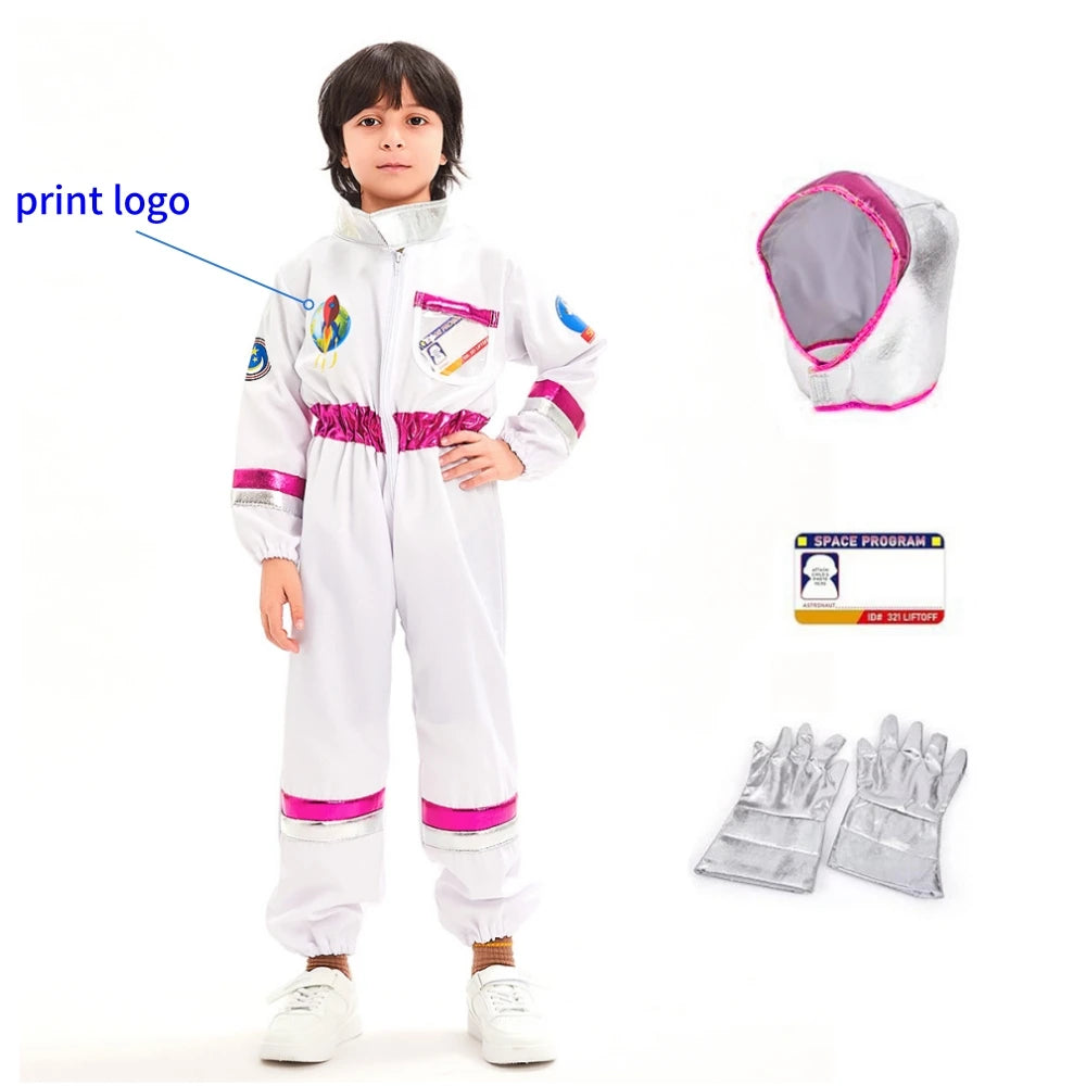 Kids Astronaut Cosplay Jumpsuit Space Party Costume With Gloves White Spaceman Outfit