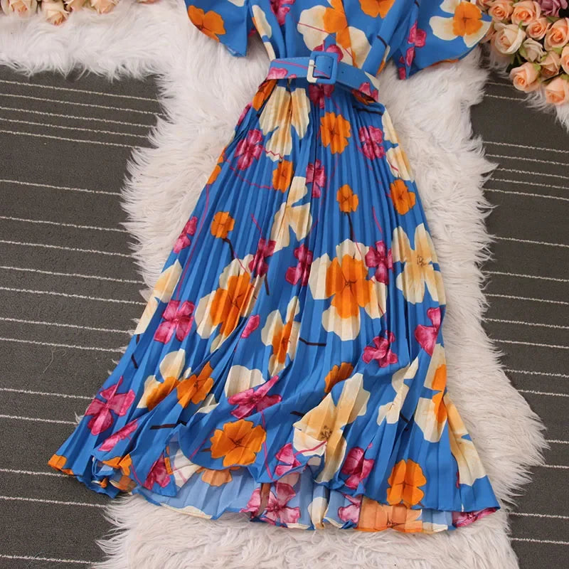 Women Dress Fashion Vintage Ins Bandage Slim Waist A-line Long Dress Vacation Beach Summer Outfits Lady Robe Femme