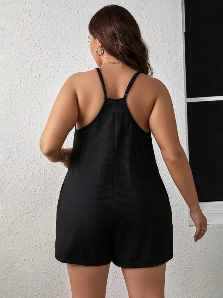 Plus Size Summer Sleeveless Slip Jumpsuit Women V-Neck Fashion Sexy Ladies Jumpsuits Wide Leg Loose Woman Mini Jumpsuit - Premium  from Lizard Vigilante - Just $27.99! Shop now at Lizard Vigilante