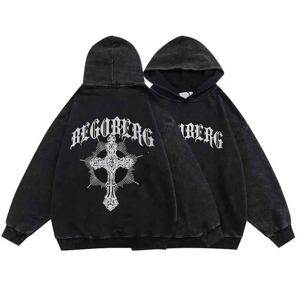 Vintage Gothic Skeleton Hoodie – Y2K Streetwear Sweatshirt with Bold Letter Print, Cotton Long Sleeve Pullover - Premium hoodie from Lizard Vigilante - Just $43.88! Shop now at Lizard Vigilante