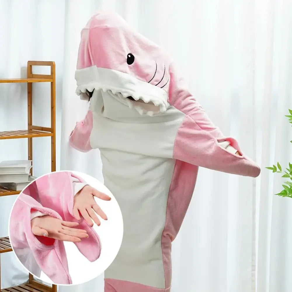 Shark Blanket Adult Cartoon Sleeping Bag Shark Onesie Sleeping Bag Pajama Hooded Warm Flannel Funny Homewear Winter Warm Blanket