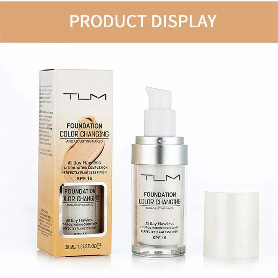 TLM TUM Liquid Foundation Cream Professional Full Coverage Face Concealer Waterproof Makeup Base Brighten Cover Dark Circles30ML