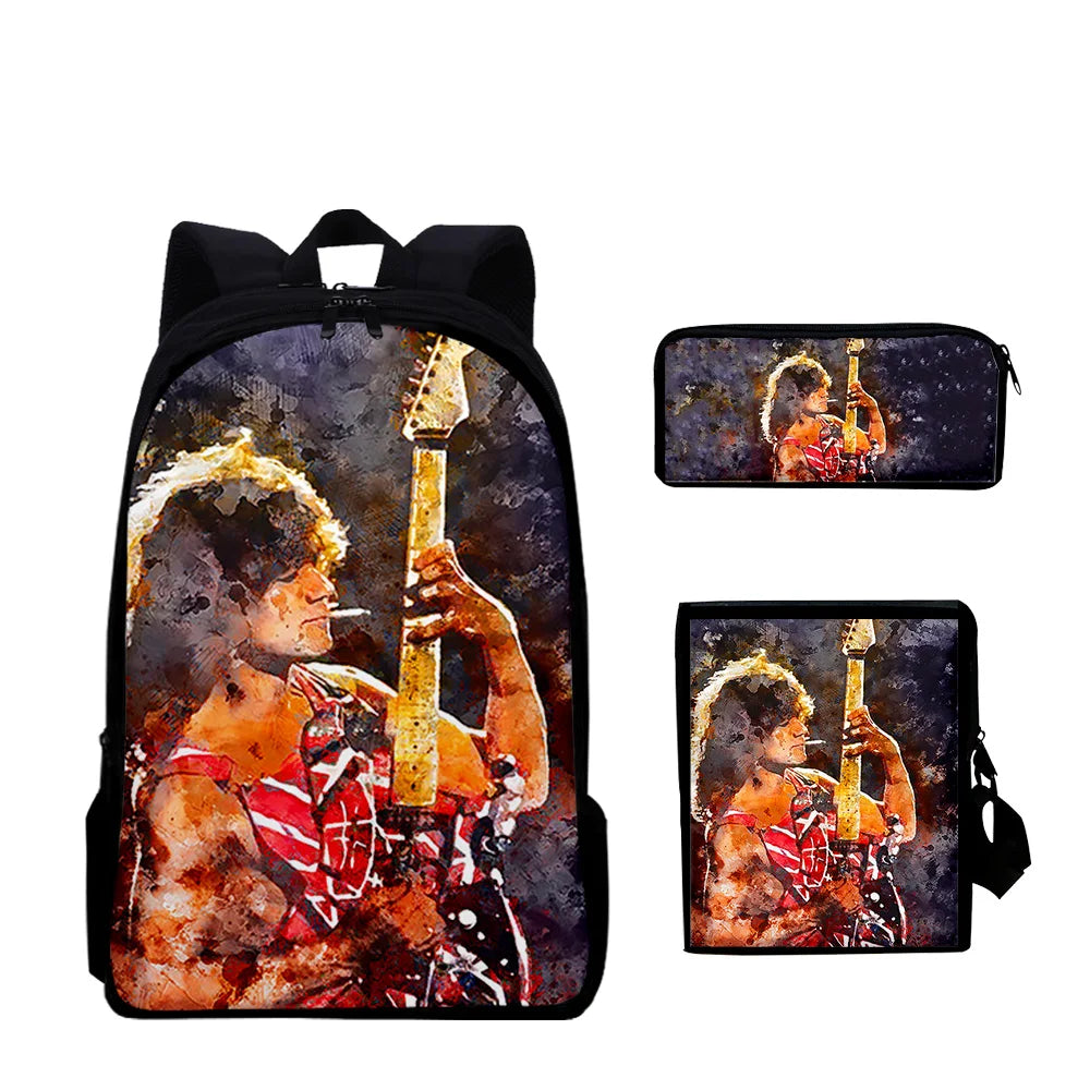 Eddie Van Halen 3pcs/Set 3D Print Student Travel bags Laptop Daypack Backpack Shoulder Bag Pencil Case - Premium backpack from Lizard Vigilante - Just $34.99! Shop now at Lizard Vigilante