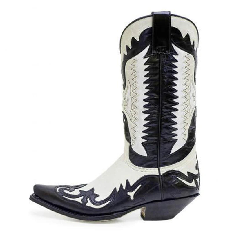 Men's Western Cowboy Boots – Handmade Pointed Toe Mid-Calf Retro Style - Premium cowboy boots from Lizard Vigilante - Just $88.88! Shop now at Lizard Vigilante