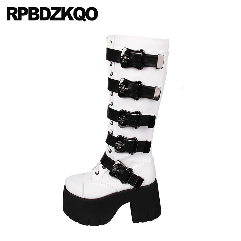 RPBDZKQO Women’s Extreme High Platform Goth Boots with Skull Buckle - Premium boots from Lizard Vigilante - Just $238.88! Shop now at Lizard Vigilante