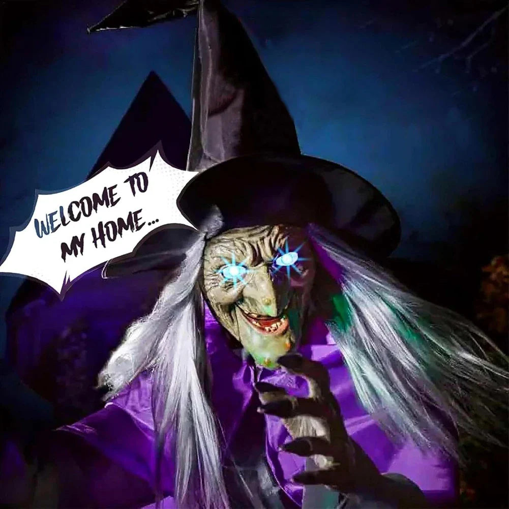 Halloween Props with Terrifying Sounds and Lights Fun Costumes Flying Scary Witch Broom Wizard Decor for Garden Yard Lawn Indoor