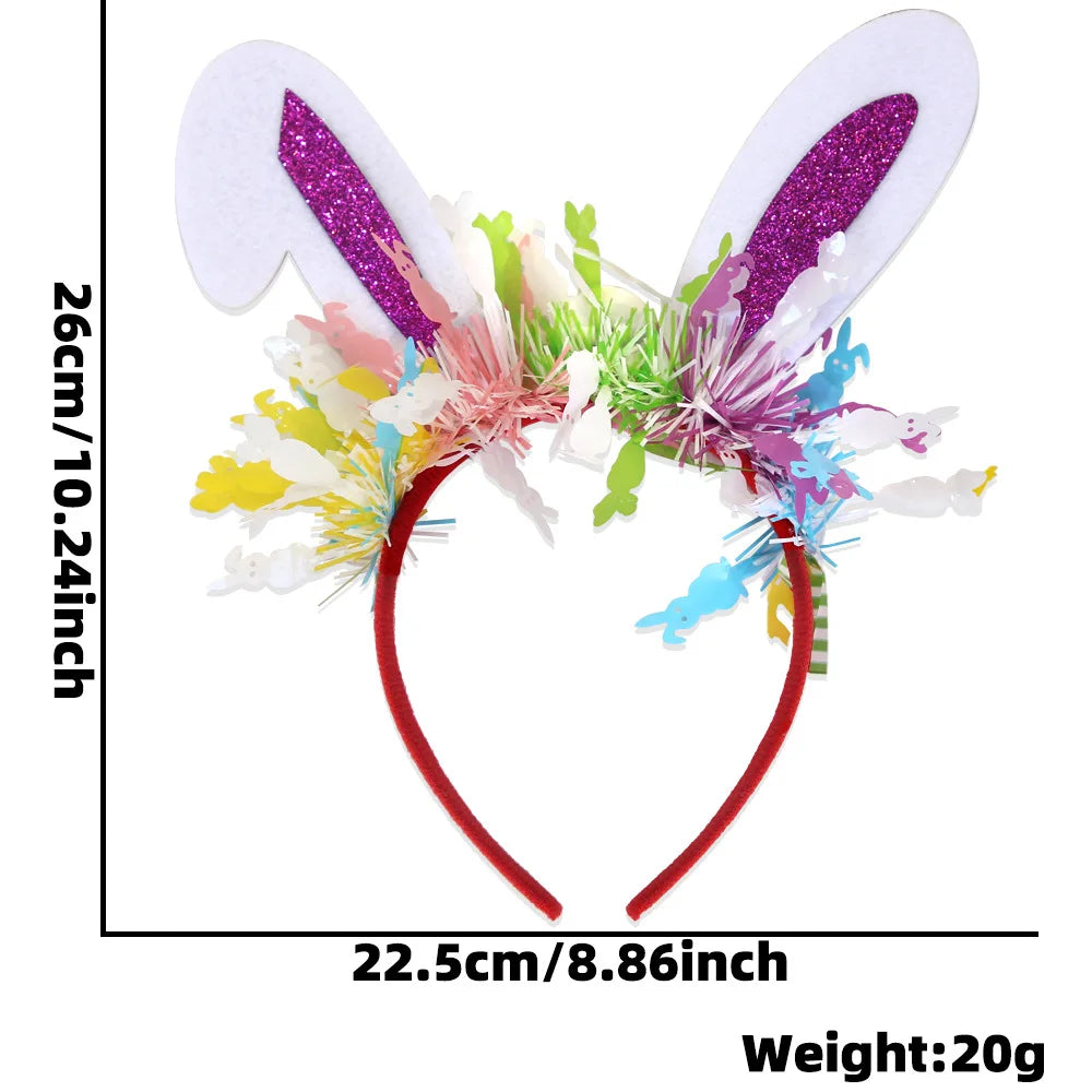 Easter Rabbit Headband with Colorful Egg Strip And Button Holiday Party Accessory Egg Chick Headdress for Easter Celebrations