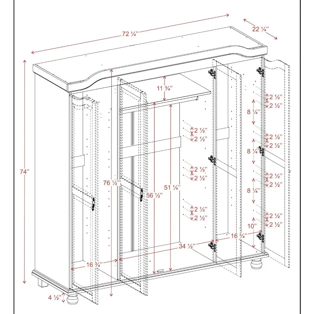 4-Door Freestanding Wardrobe Armoire Closet with Raised Panel Doors - Eco-Friendly Pine Wood, Modern Mocha Finish - Premium Armoire from Lizard Vigilante - Just $988.88! Shop now at Lizard Vigilante