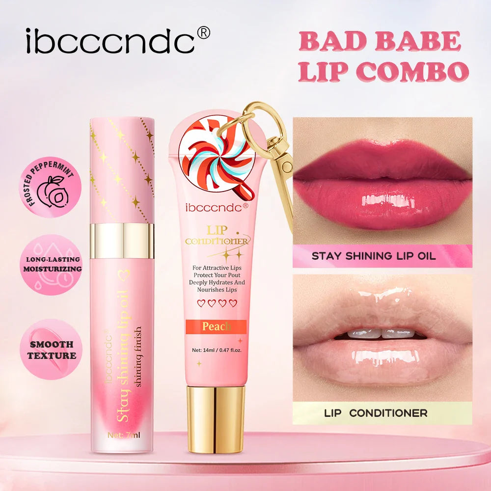 Lip Oil Lipstick Set Lightweight Peach Flavor Lipgloss Lip Deeply Moisturizing Long Lasting Hydration Lip Makeup Cosmetics