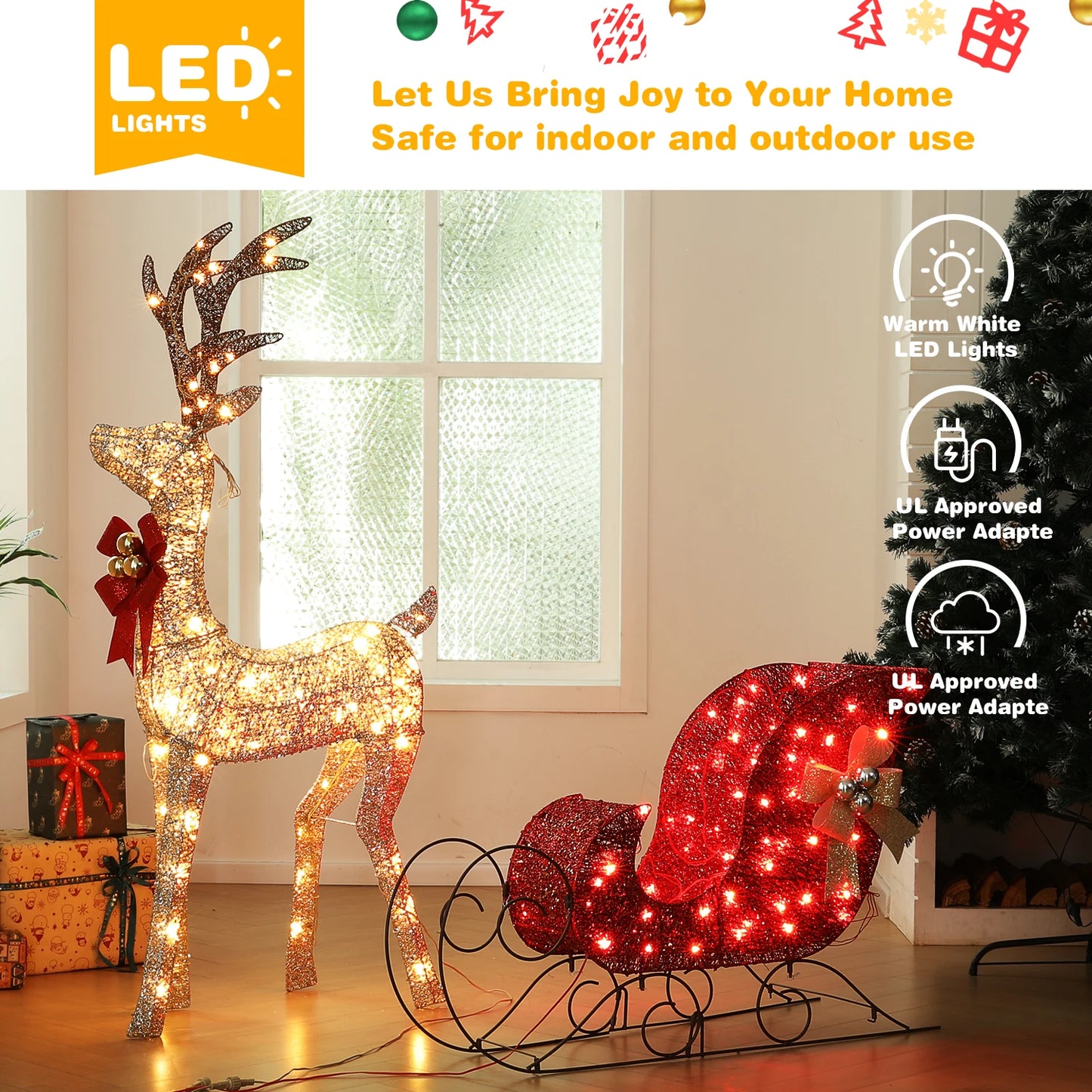 Indoor Outdoor Large Lighted Christmas Deer Family Set Front Yard Porch Holiday Decoration with 160/210 Warm White LED Lights - Premium  from Lizard Vigilante - Just $138.99! Shop now at Lizard Vigilante