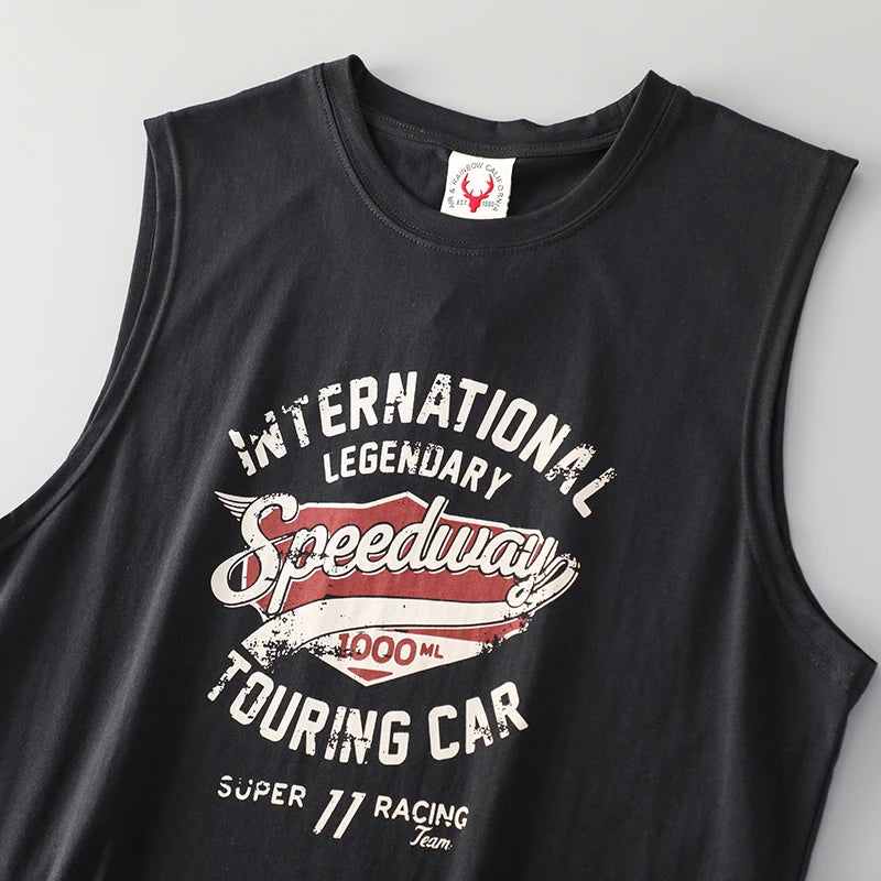 2025 Summer American Retro Sleeveless O-Neck Letter Print T-Shirt – 100% Cotton Men’s Basketball Sports Casual Vest - Premium tee from dsers - Just $30.99! Shop now at Lizard Vigilante