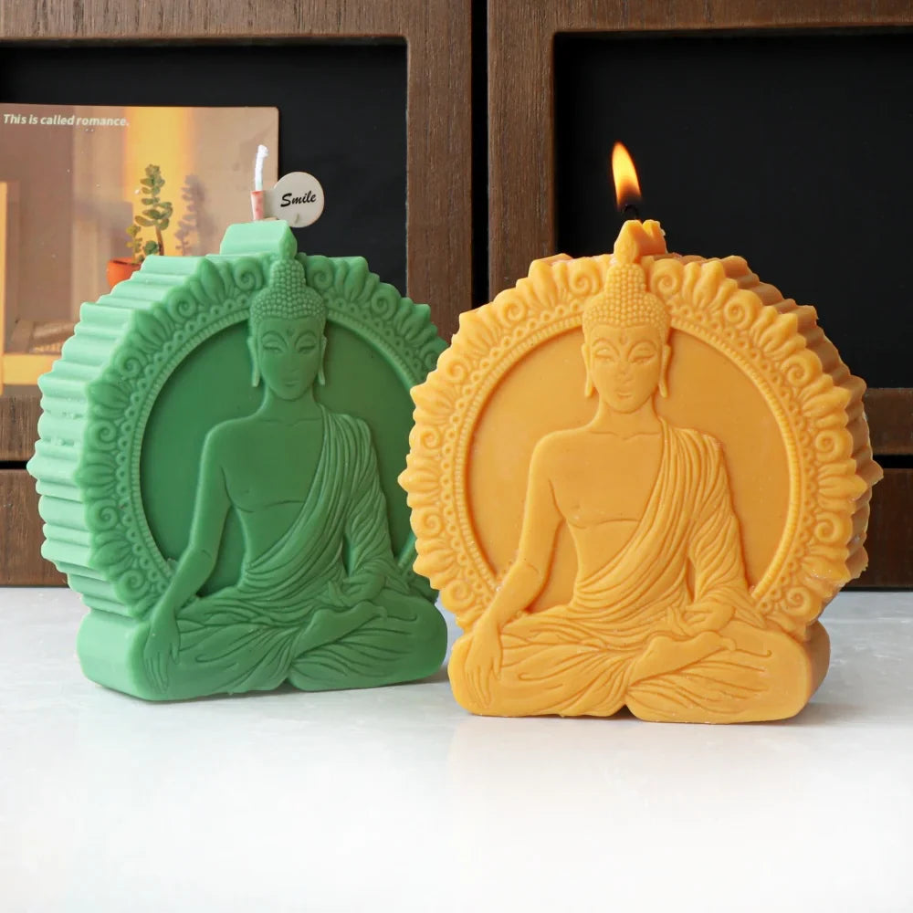 Sakyamuni Buddha Statue Portrait Candle Silicone Mold Amitabha Meditating Tathagata Sculpture Resin Soap Plaster Tool Home Decor