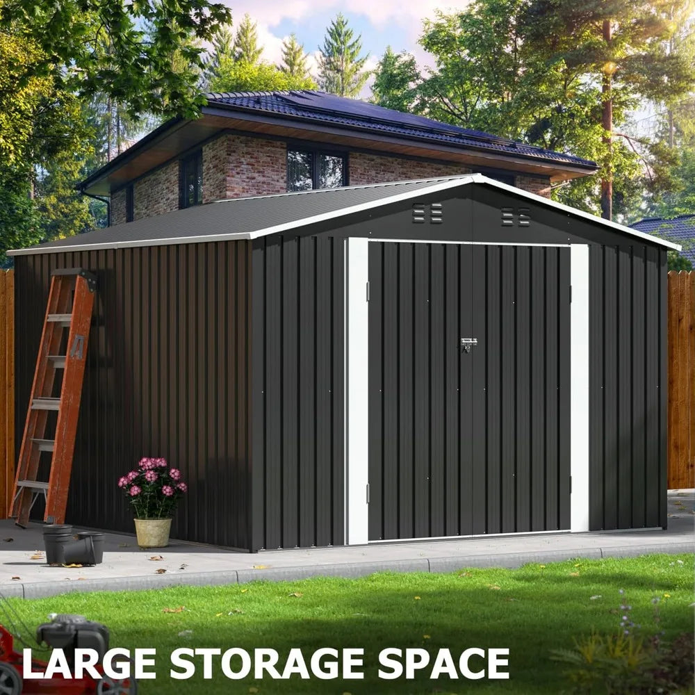 Easy to Use, 10 x 10 FT Metal Storage Shed with Lockable Doors & Updated Frame - Premium shed from Lizard Vigilante - Just $588.88! Shop now at Lizard Vigilante