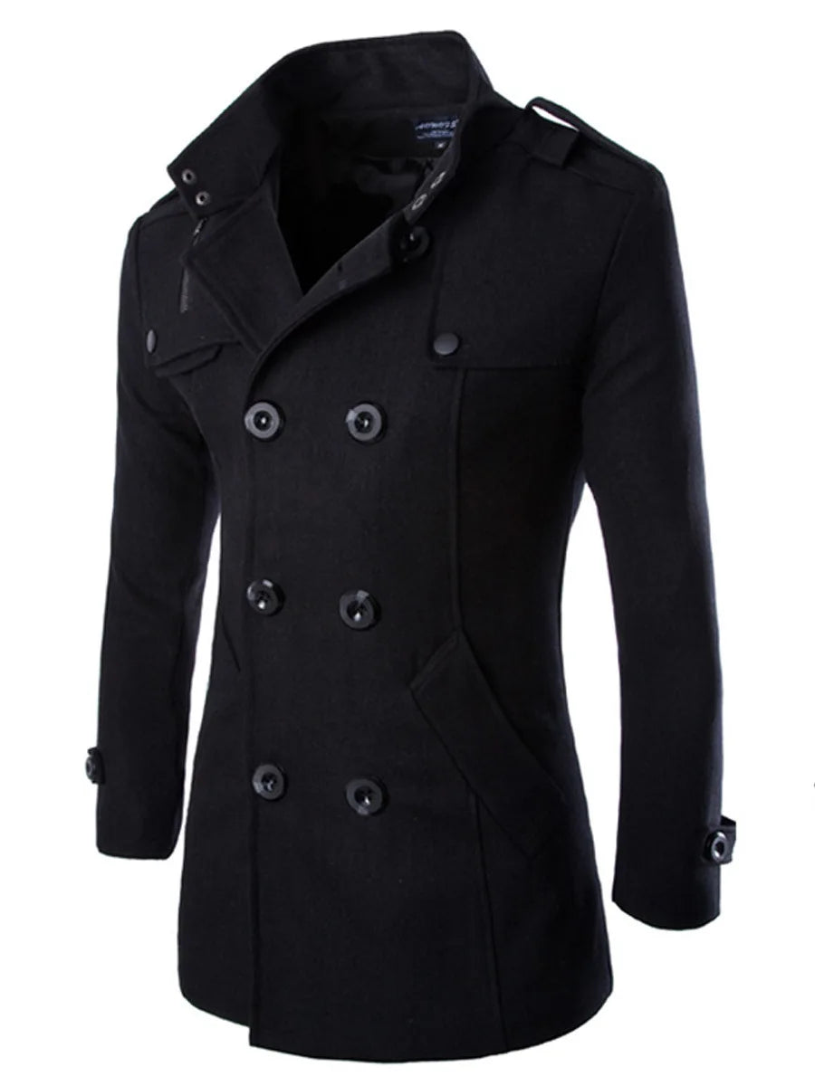 Men's Overcoat Trench Coat Winter Wool & Blends Double-Breasted Pea Coat – Stylish England-Inspired Outerwear - Premium  from Lizard Vigilante - Just $92.99! Shop now at Lizard Vigilante