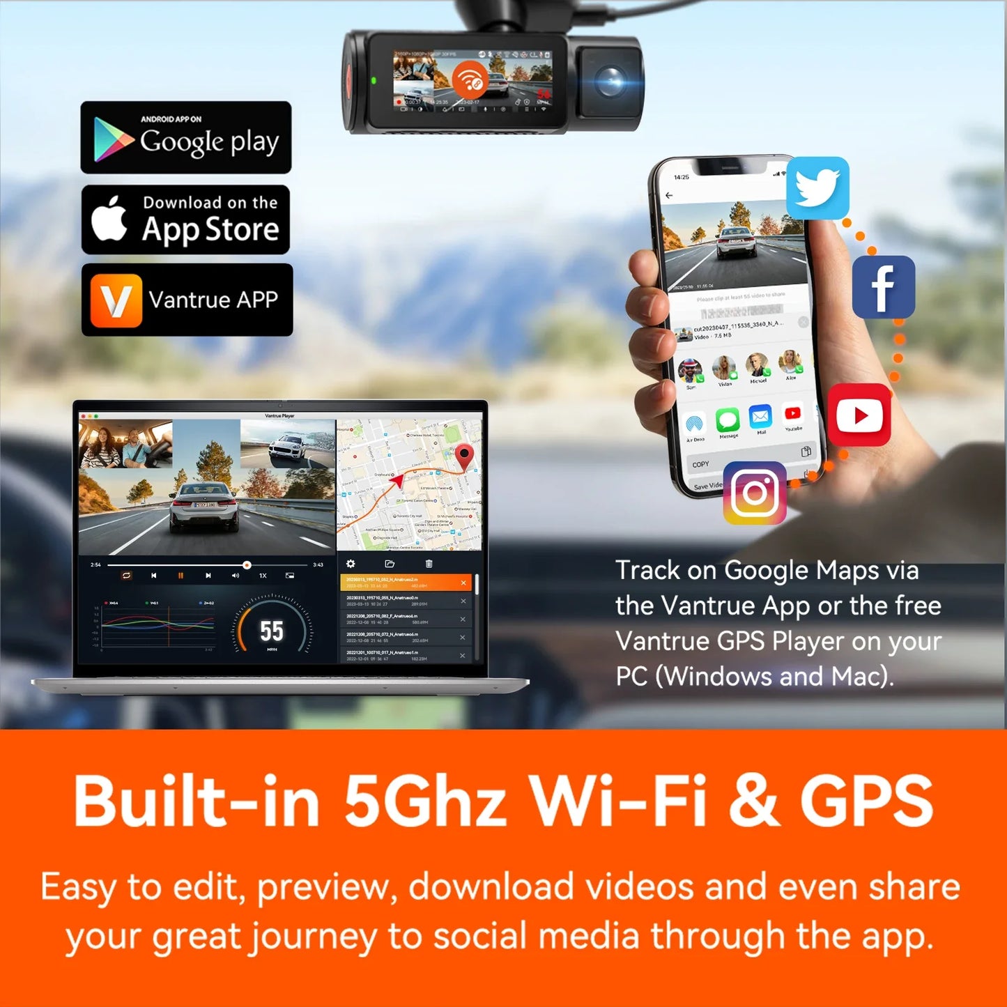 Vantrue N4Pro Dashcam 4K Wi-Fi 3-Channel Dashcam Voice Control IMX678 Night Vision HDR GPS Cam 24h Packing Mode Camera for Car