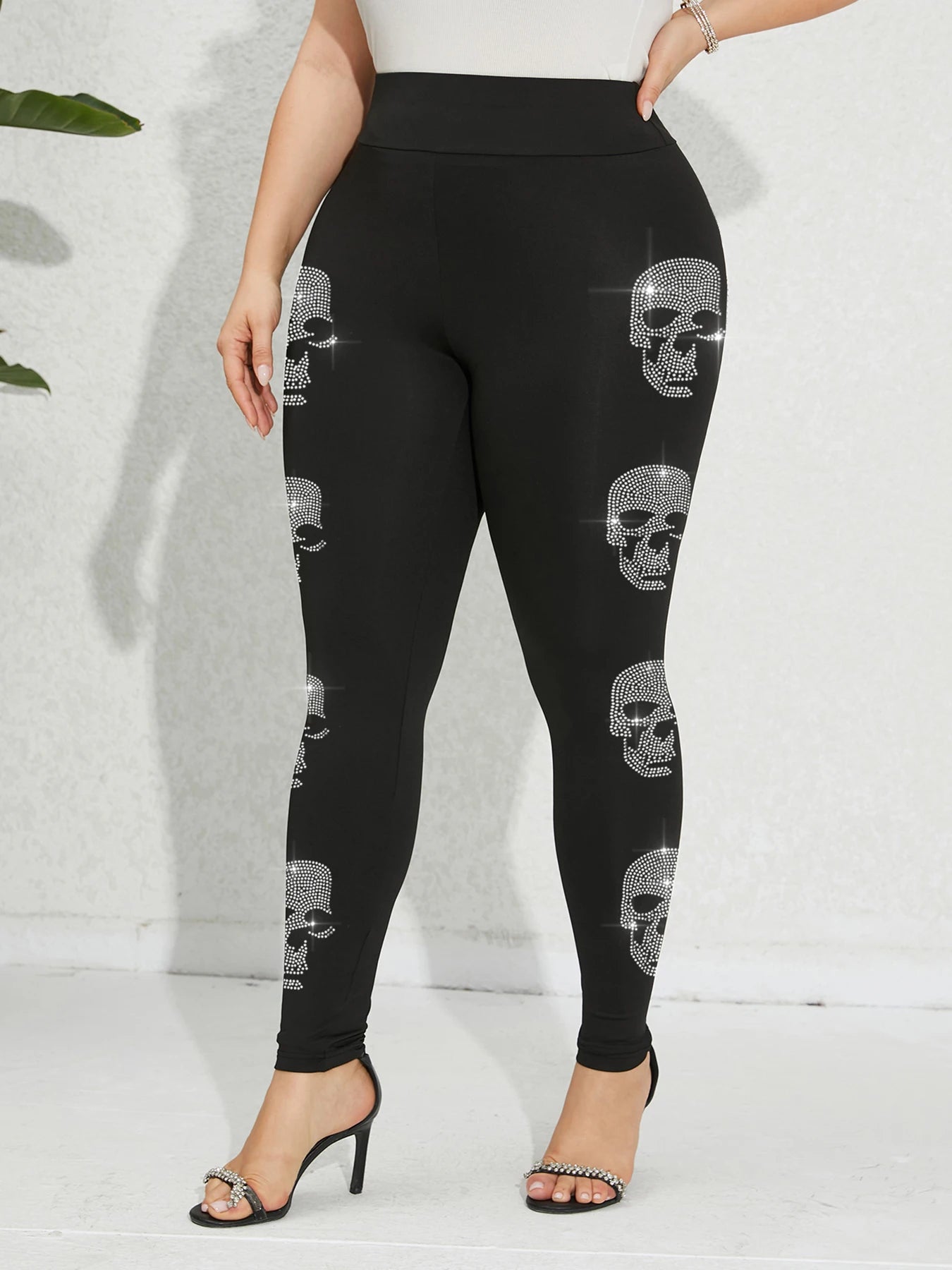 Plus Size Skeleton Rhinestone Leggings for Women – Casual Gym Tights with High Elasticity - Premium leggings from Lizard Vigilante - Just $38.88! Shop now at Lizard Vigilante