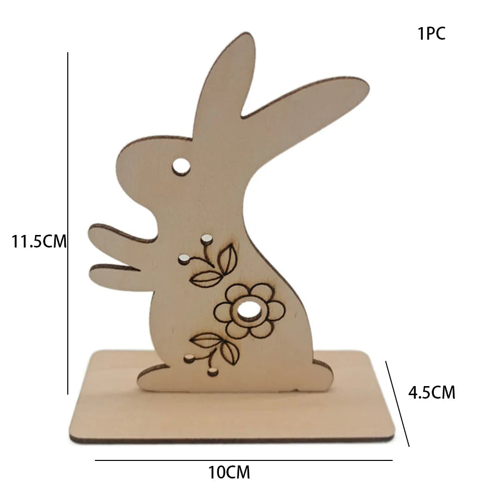 1pc Easter Wooden Egg Ornament Hollowed Rabbit Crafts For Easter Home Table Decorations Kids Handmade DIY Painting Gifts Supply