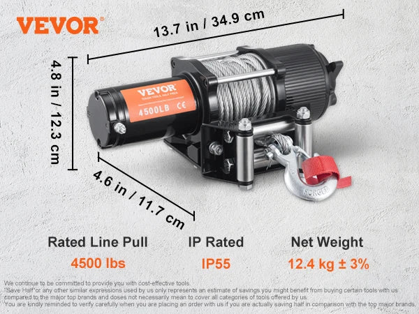 VEVOR Electric Winch,12V 4500 lbs Capacity Steel Rope Winch,IP55 39ft ATV UTV Winch w/ Wireless Handheld Remote & 4-Way Fairlead - Premium  from Lizard Vigilante - Just $155.99! Shop now at Lizard Vigilante