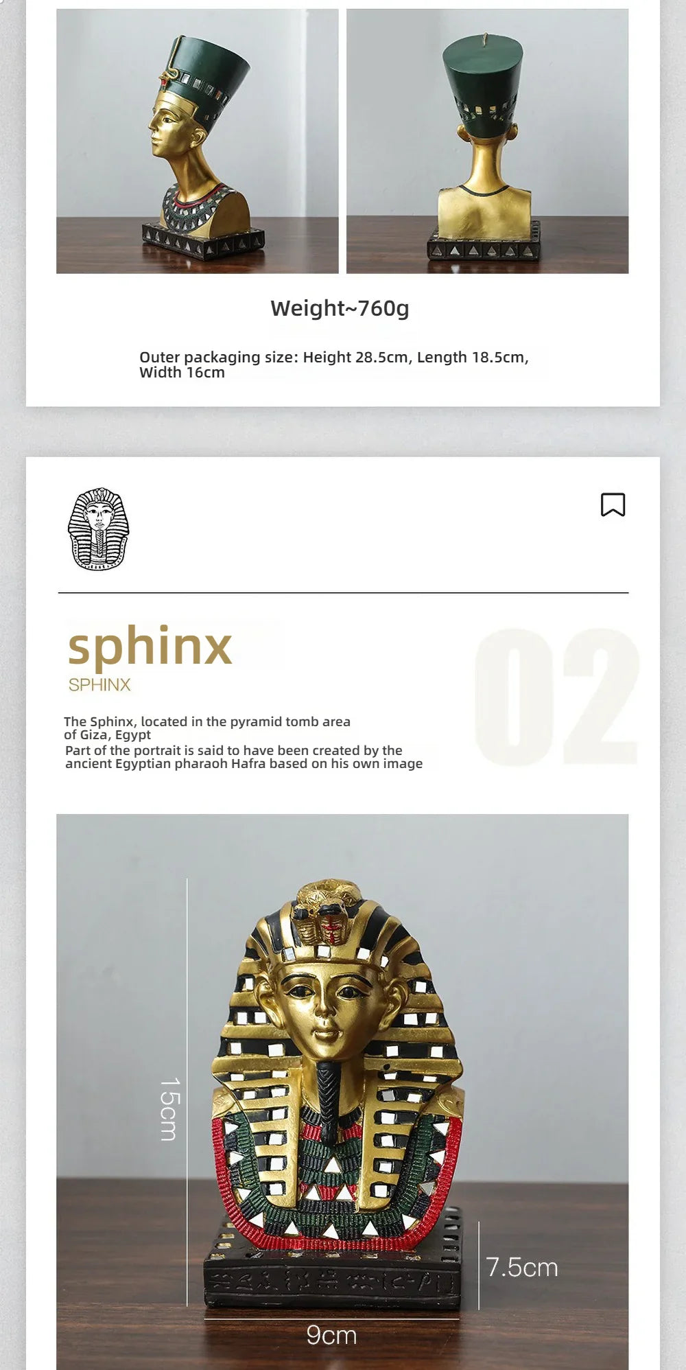 Egyptian Sphinx Resin Statue - Pharaoh Lion Body Human Face Sculpture, Hand-Painted Pyramid Guardian Isis Goddess Inspired Craft