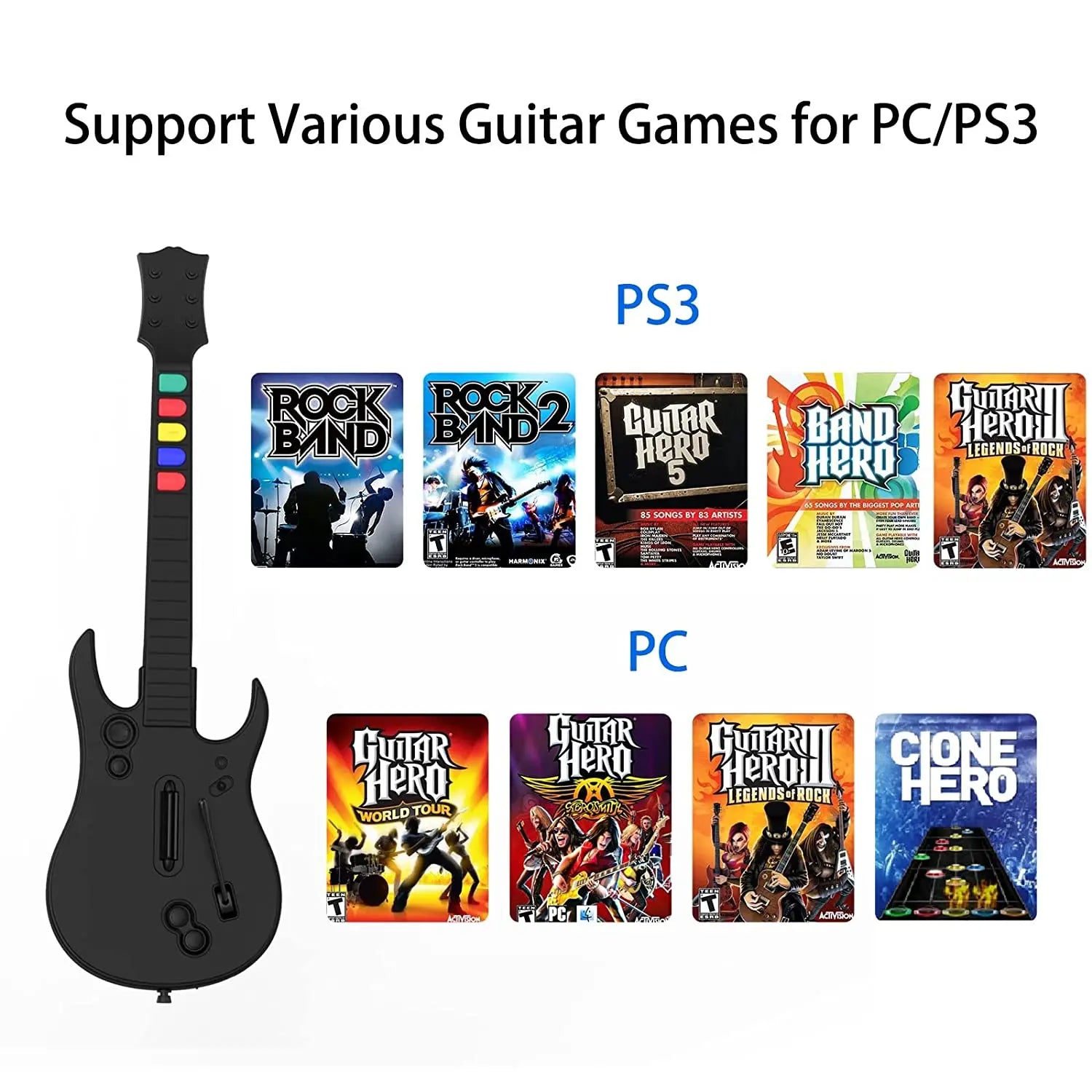 DOYO 2.4G Wireless Guitar Hero Controller for PC PS3 Compatible With Clone Hero Rock Band Games Remote Joystick Console - Premium guitar hero guitar from Lizard Vigilante - Just $99.99! Shop now at Lizard Vigilante