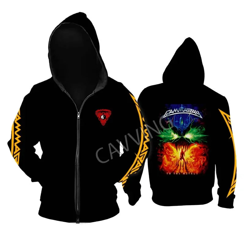 Gamma Ray Metal Rock Zipper Hoodie - Unisex Gothic Streetwear, Printed Band Logo, Casual Cotton Hooded Top - Premium hoodie from Lizard Vigilante - Just $61.08! Shop now at Lizard Vigilante