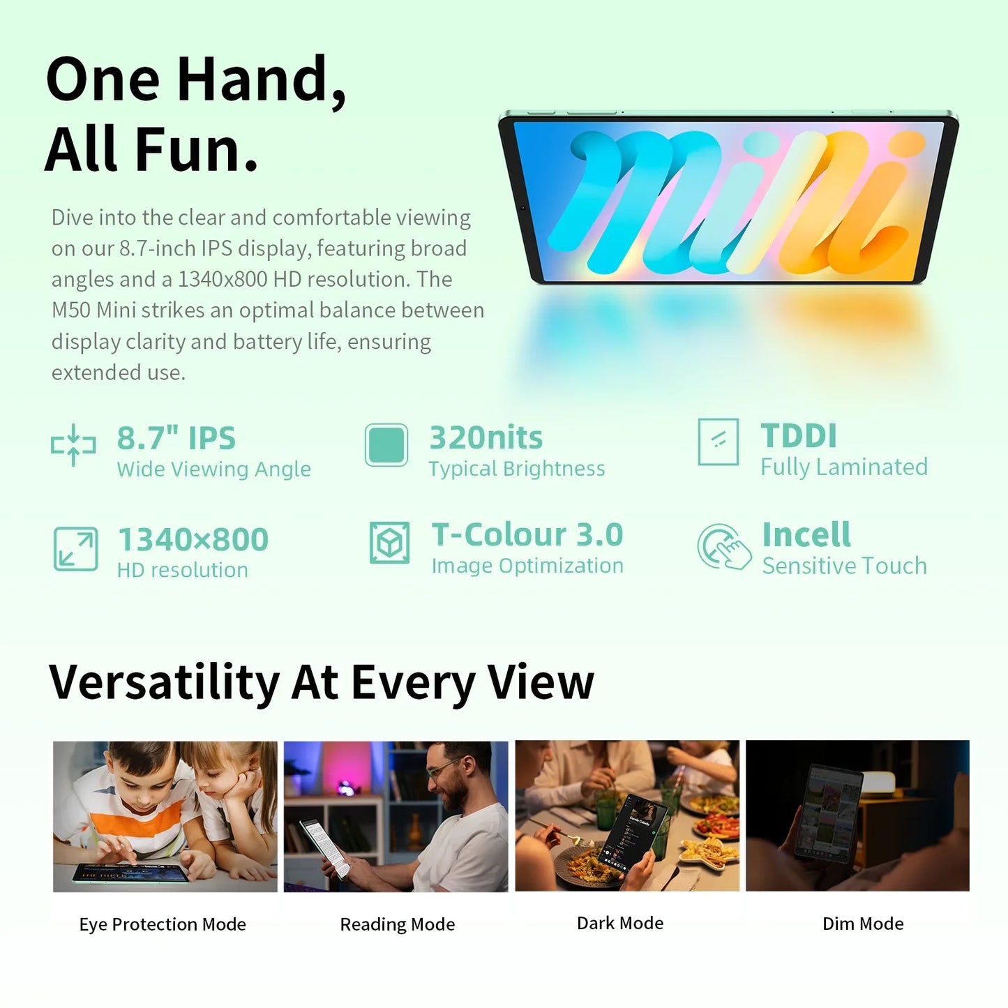 Teclast M50Mini, 8.7 Inches Tablet, 8 Cores, Android 14, 4g Phone Call, (6Gb+10Gb)16Gb Ram, 128Gb Rom, 1340X800, Unisoc T606, 13Mp+5Mp