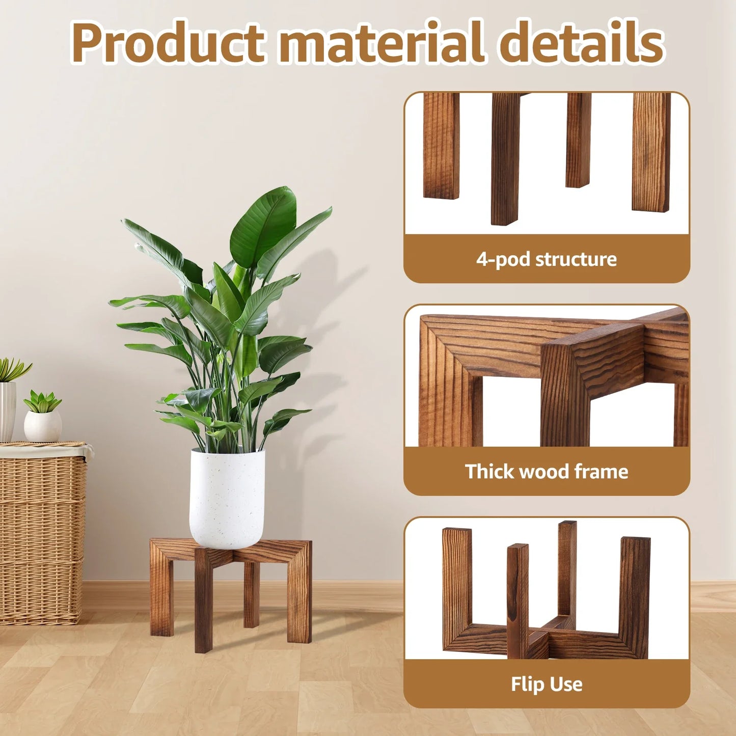 Wood Plant Stand Indoor Flower Pot Stand Simple Fashion Modern Plant Holder Sturdy Wood Home Decoration for Home Office Balcony