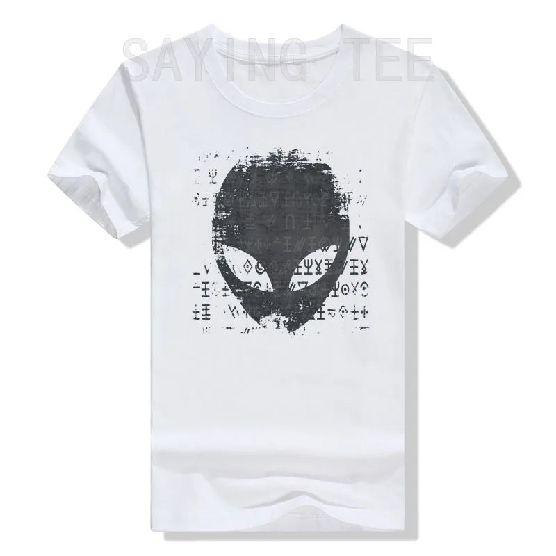 Alien Head Shirt Aliens Symbols Writing UFO T-Shirts Space Buffs Graphic Tee Y2k Top Funny Conspiracy Theorists Outfits Gifts - Premium  from Lizard Vigilante - Just $19.99! Shop now at Lizard Vigilante