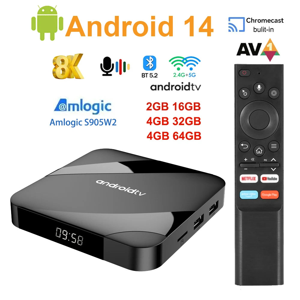 Android 14 TV Box 8K HD Smart Set Top Box AV1 2.4G&5G Dual WIFI BT Voice Remote 3D Video Media Player Home Theater TV Box - Premium  from Lizard Vigilante - Just $64.99! Shop now at Lizard Vigilante