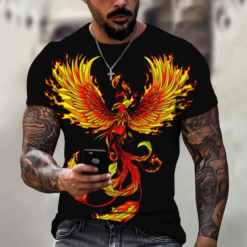 Summer Men's T-shirts 3d Phoenix Print Graphic Short Sleeve Tops Fashion Hip Hop Tees Men Oversized T shirt Vintage Men Clothing - Premium T-Shirt from Lizard Vigilante - Just $23.99! Shop now at Lizard Vigilante