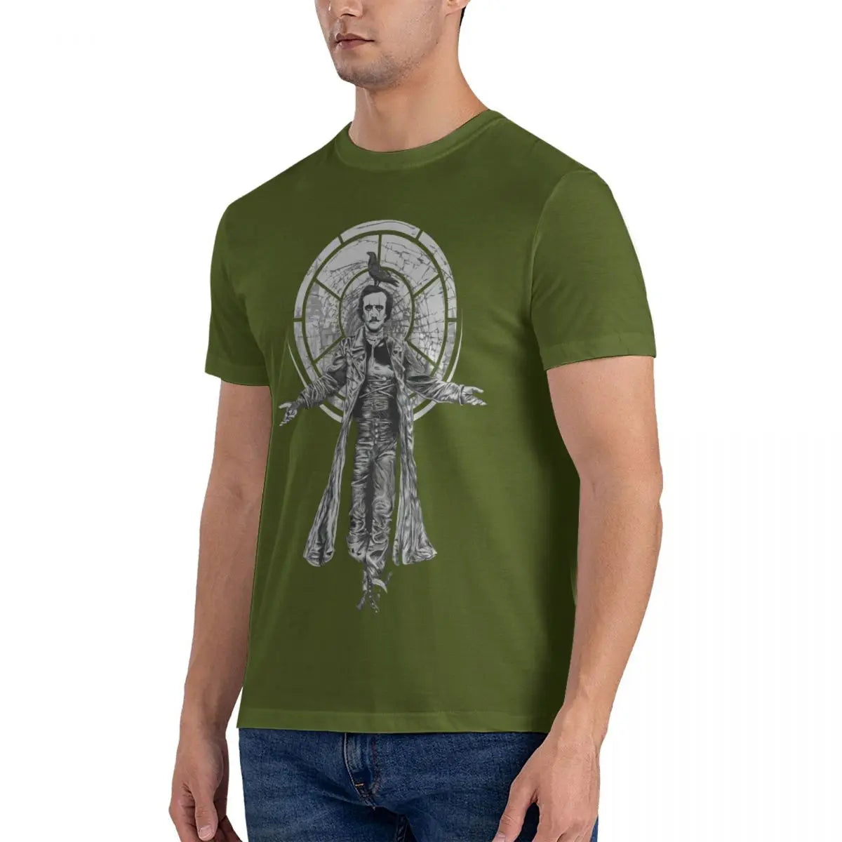 Edgar Allan Poe Inspired T-Shirt – Men's Oversized Crew Neck Cotton Tee, Short Sleeve, Unique Print, Perfect Gift Idea - Premium tee from Lizard Vigilante - Just $23.88! Shop now at Lizard Vigilante