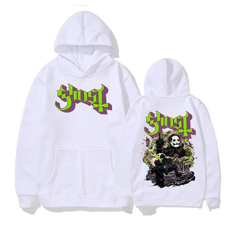 Rock Ghost Band Retro Hoodie – Unisex Oversized Y2K Long Sleeve Sweatshirt - Premium Long-sleeve hoodie from Lizard Vigilante - Just $43.88! Shop now at Lizard Vigilante